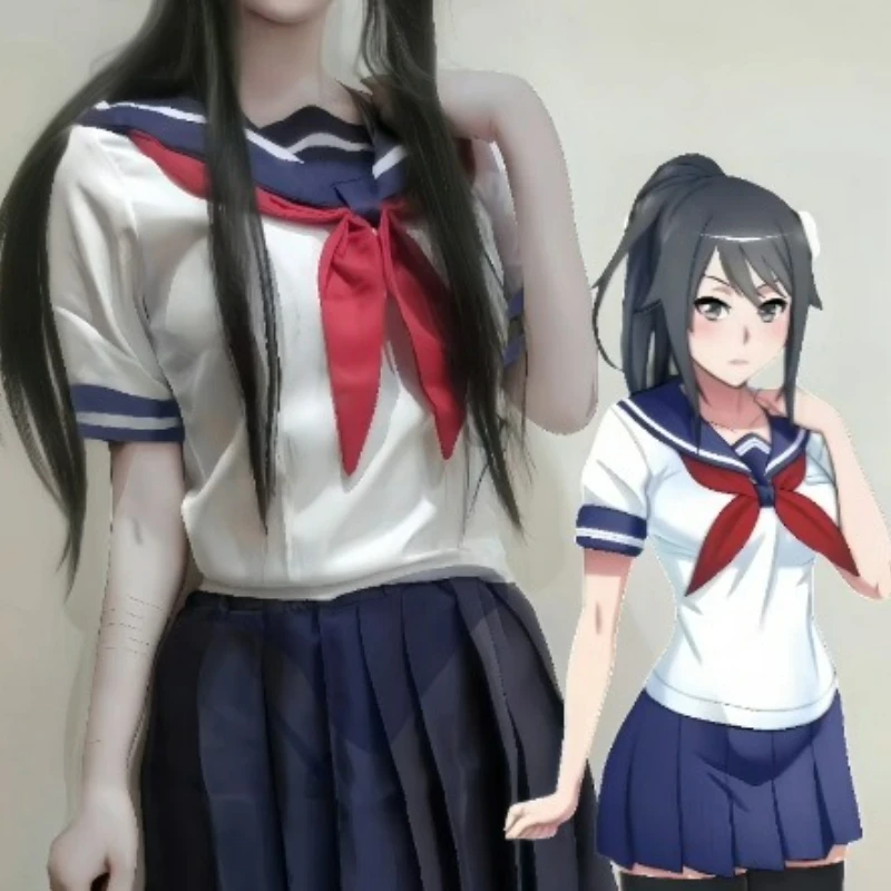 أزياء Yandere Ayano Aishi التأثيرية أزياء محاكاة اللعبة Yandere شعر مستعار تشان بدلة بحار المدرسة الثانوية Jk زي الحفلات النسائية ملابس كوس #4