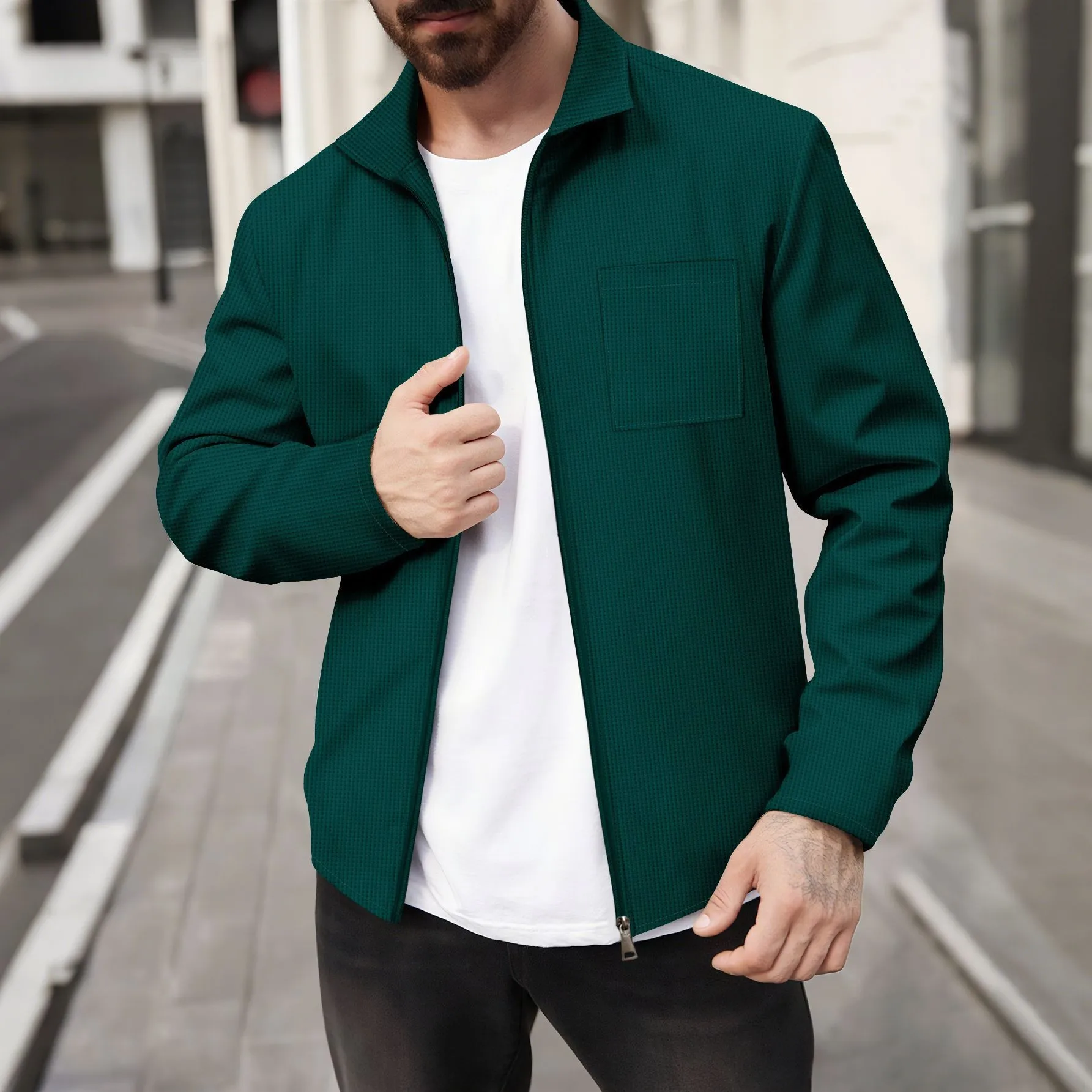 Veste ample de sport décontractée et élégante pour hommes, manteau confortable avec fermeture éclair sur le devant de haute qualité, couleur unie, streetwear tendance
