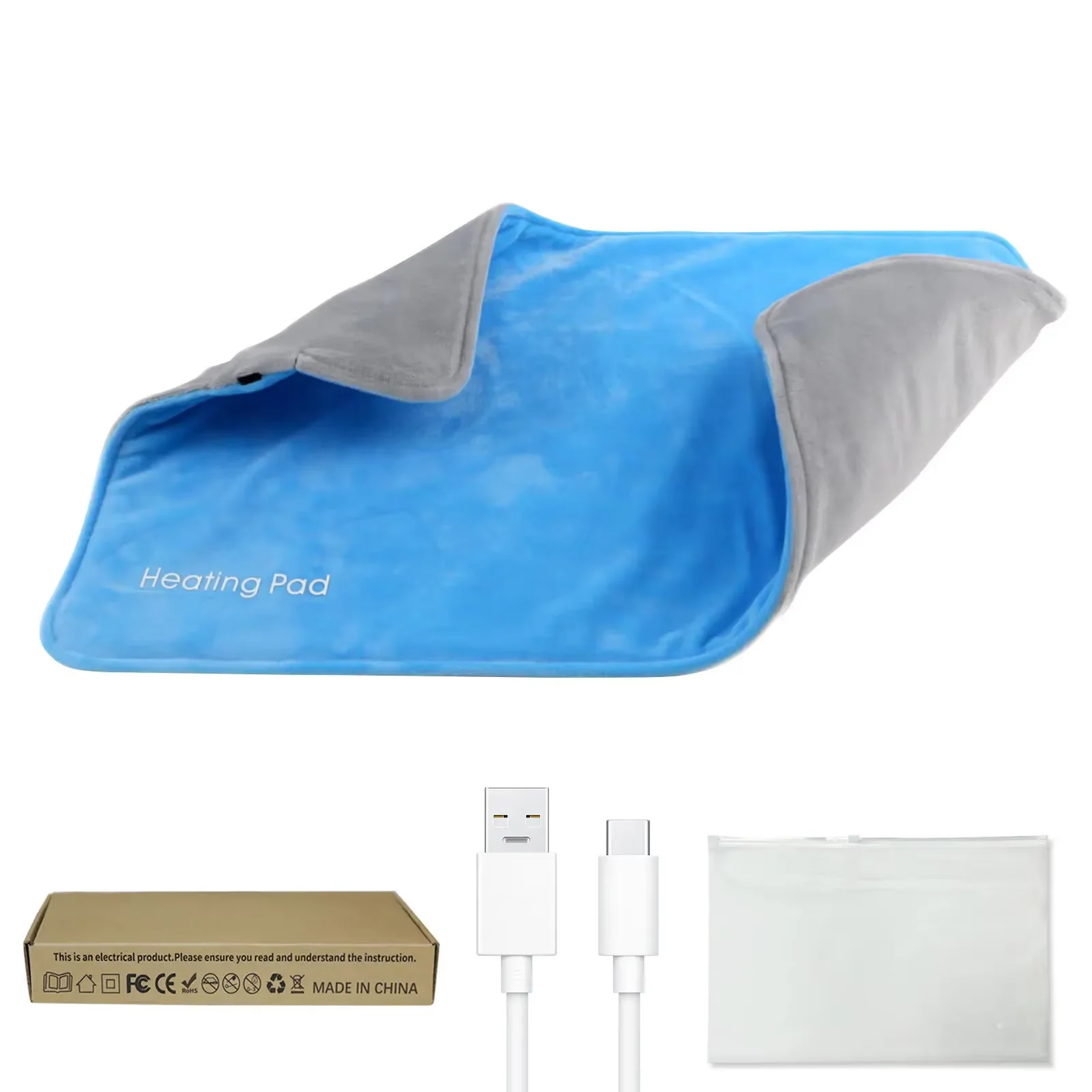 USB 5V Electric Heating Pad For Cramps & Back Pain Relief Heat Pad With 59 INCH Cable Mini Heated Blanket 19.6*11.8 INCH Blue