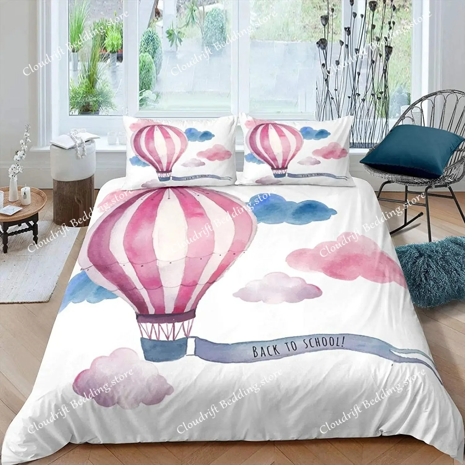 

Hot Air Balloon Duvet Cover Set King Queen Full Size Polyester Comforter Cover For Kids Boys Girls Bedding Set With Pillowcase