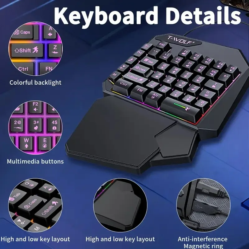 FocusOnPC TF900 2-in-1 Mobile Gaming Converter Combo, One Hand Keyboard & Mouse Kit for PUBG Mobile & Other Smartphone Mobile Games  RGB Wired Gaming Keyboard Mouse Combo view 6