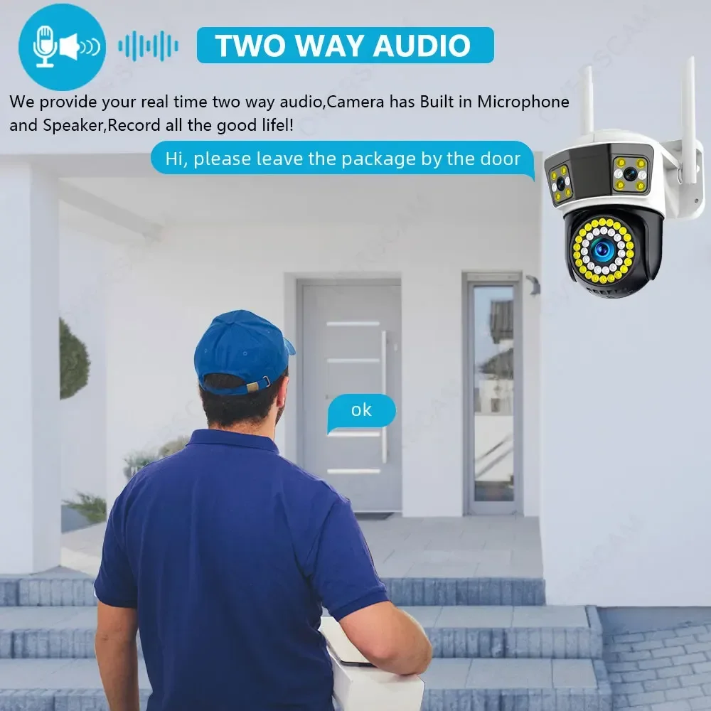 6K 12MP WiFi Camera Triple Screen Triple Lens Security Mobile Body Detection Outdoor Auto Tracking IP CCTV Survalance Yoosee APP