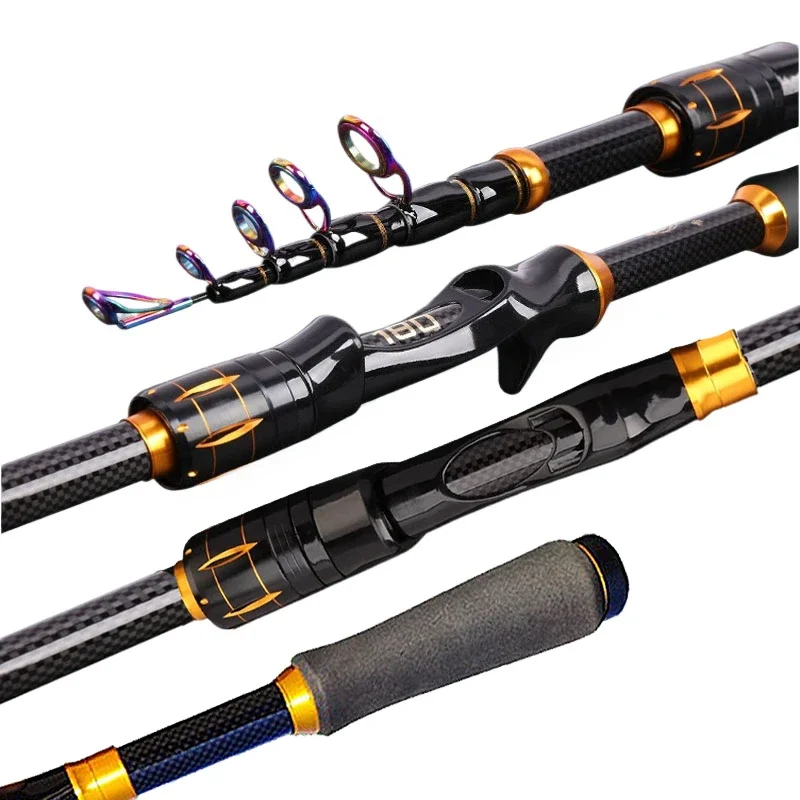 Portable Retractable Rod, Carbon Upturned Fishing , Handle Straight HandleTwoWheel Base Multi-water Area Applicable Transport