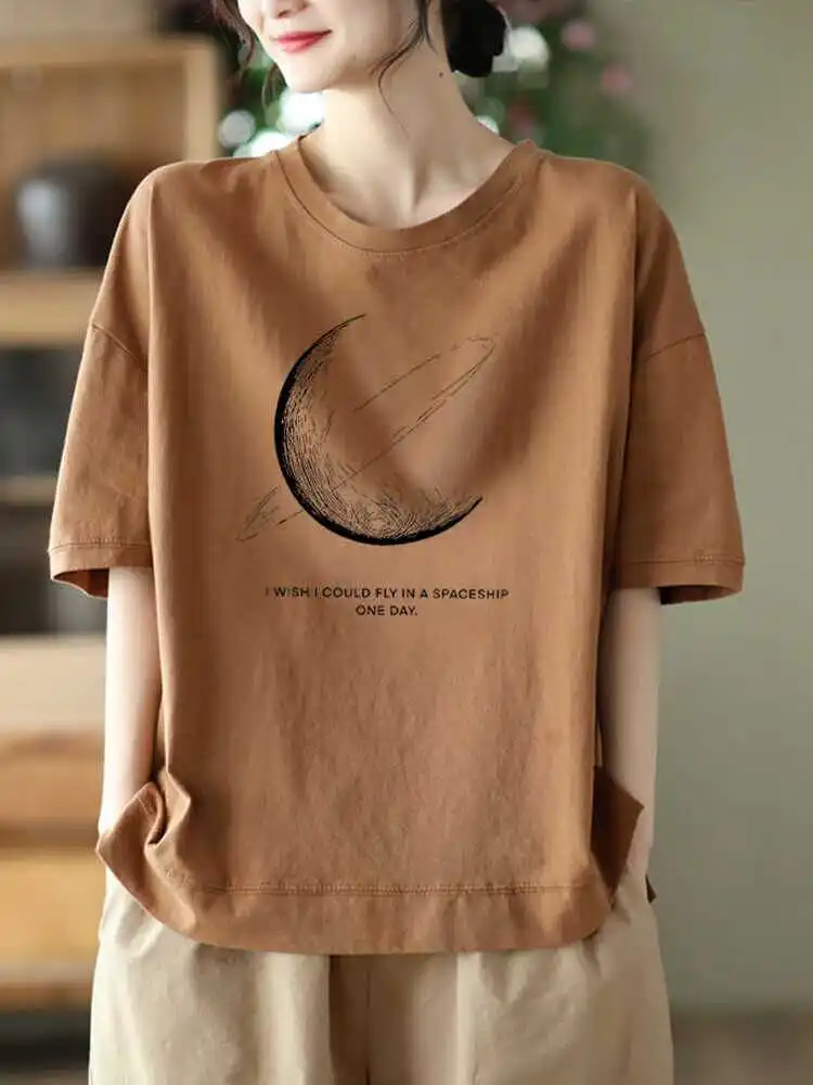 

plus Size Casual Loose Short Sleeve T-Shirt Women's Base Shirt Slimming Effect Summer Bottoming Shirt Comfortable Cotton Blend