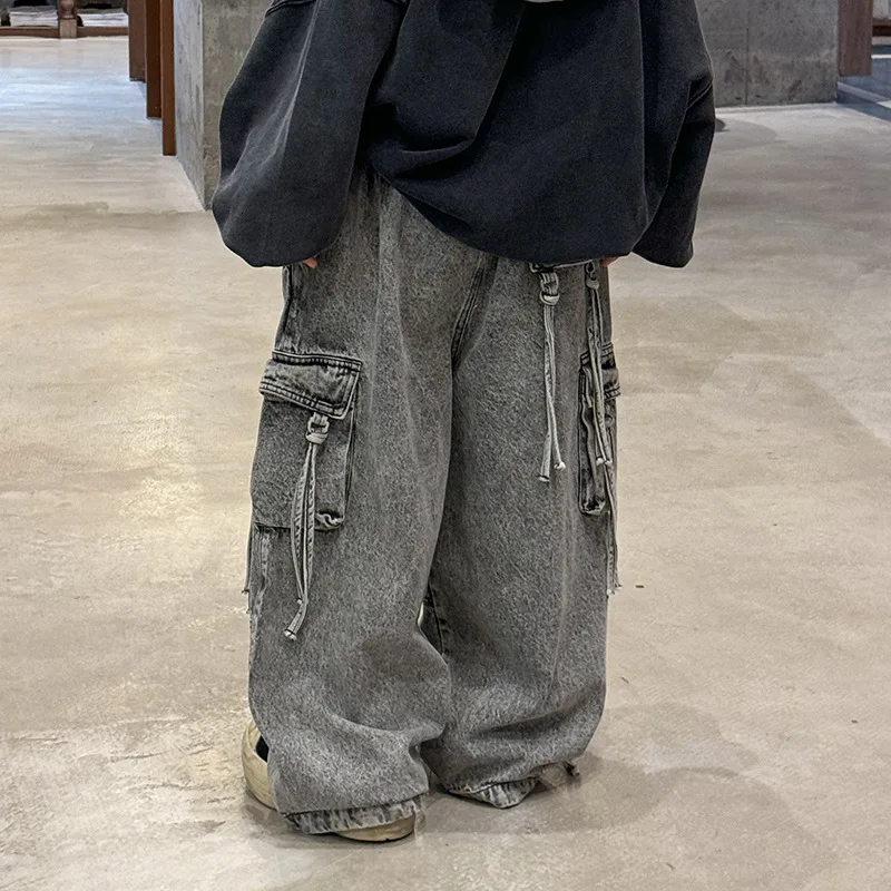 

2025 Autumn New Children's Waste Soil Style Design with Large Pocket Workwear Jeans