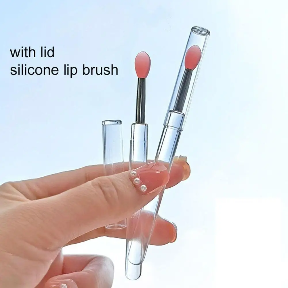 Profissional Silicone Lip Brush, cabeça redonda portátil, mini corretivo, Smudge Brush com tampa, Makeup Brush, Upgrade