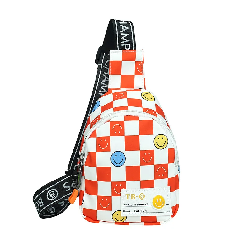 Checkered Smiling Face Children\'s Chest Bag 2022 New Kindergarten Training Class Gift Toy Bag with Hand Gift Mini Small Bag