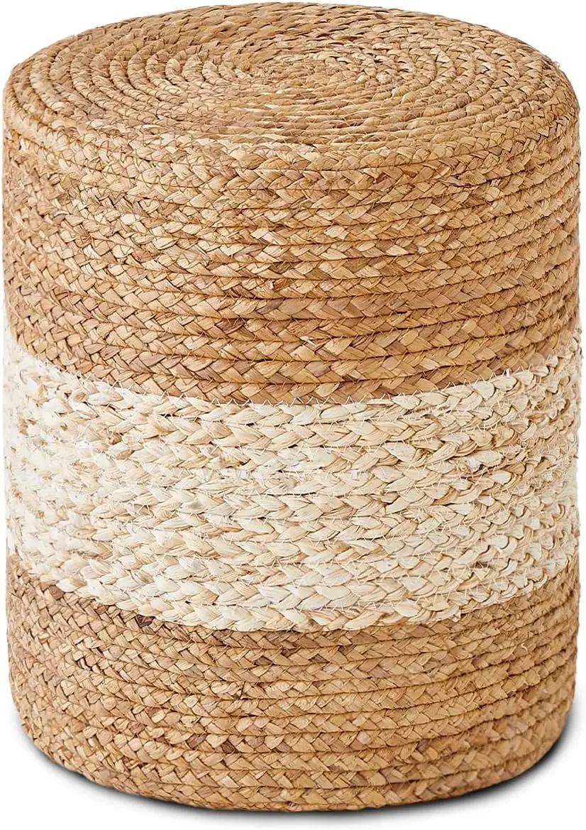 

Foot Stool Ottoman Round Natural Seagrass Footrest Stool Hand-Woven Boho Pouf Ottomans Home Decor Footstool Extra Seating For