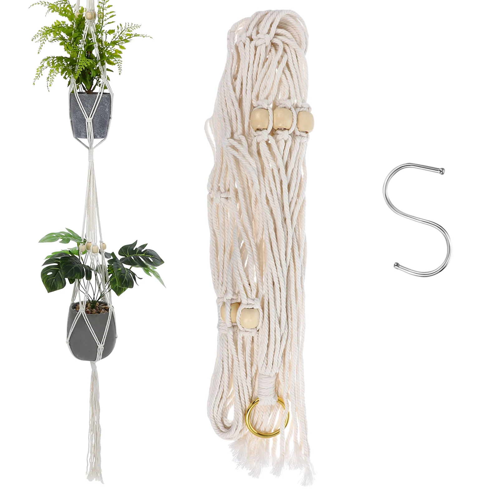 

1set Hanging Flower Pot Net Bag Macrame Plant Hanger Cotton Planter Indoor Decorative Wall Mount Bracket String Bag