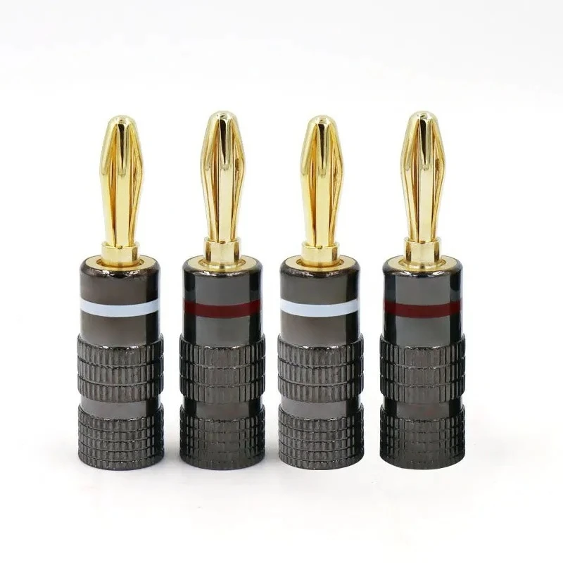 4pcs New Gun Metal BANANA PLUGS 24K Gold-plated 4MM Banana Connector with Screw Lock For Audio Jack Speaker Plugs White&Red