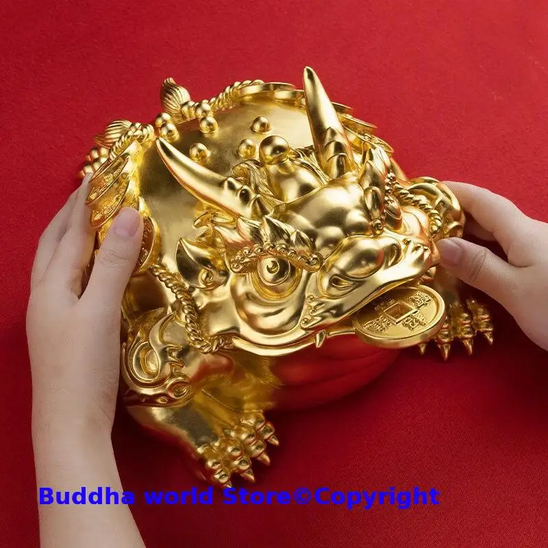 Rare TOP grade 24K gold gilded foil Prosperous Zhaocai Golden Toad JIN CHAN HOME company BOSS copper decoration bring fortune