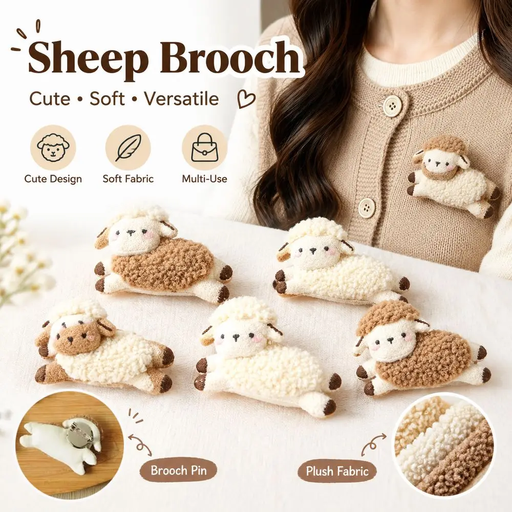 New Running Lamb Shape Sheep Brooch Stuffed Fabric Cute Cartoon Lamb Pin Badge Bag Accessory Coat Pin