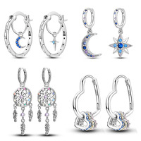 Hot Sale 925 Sterling Silver Original Versatile Eardrop Earring Star Moon Clover Hoop Earrings For Women Wedding Engagement Gift