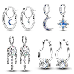 Hot Sale 925 Sterling Silver Original Versatile Eardrop Earring Star Moon Clover Hoop Earrings For Women Wedding Engagement Gift