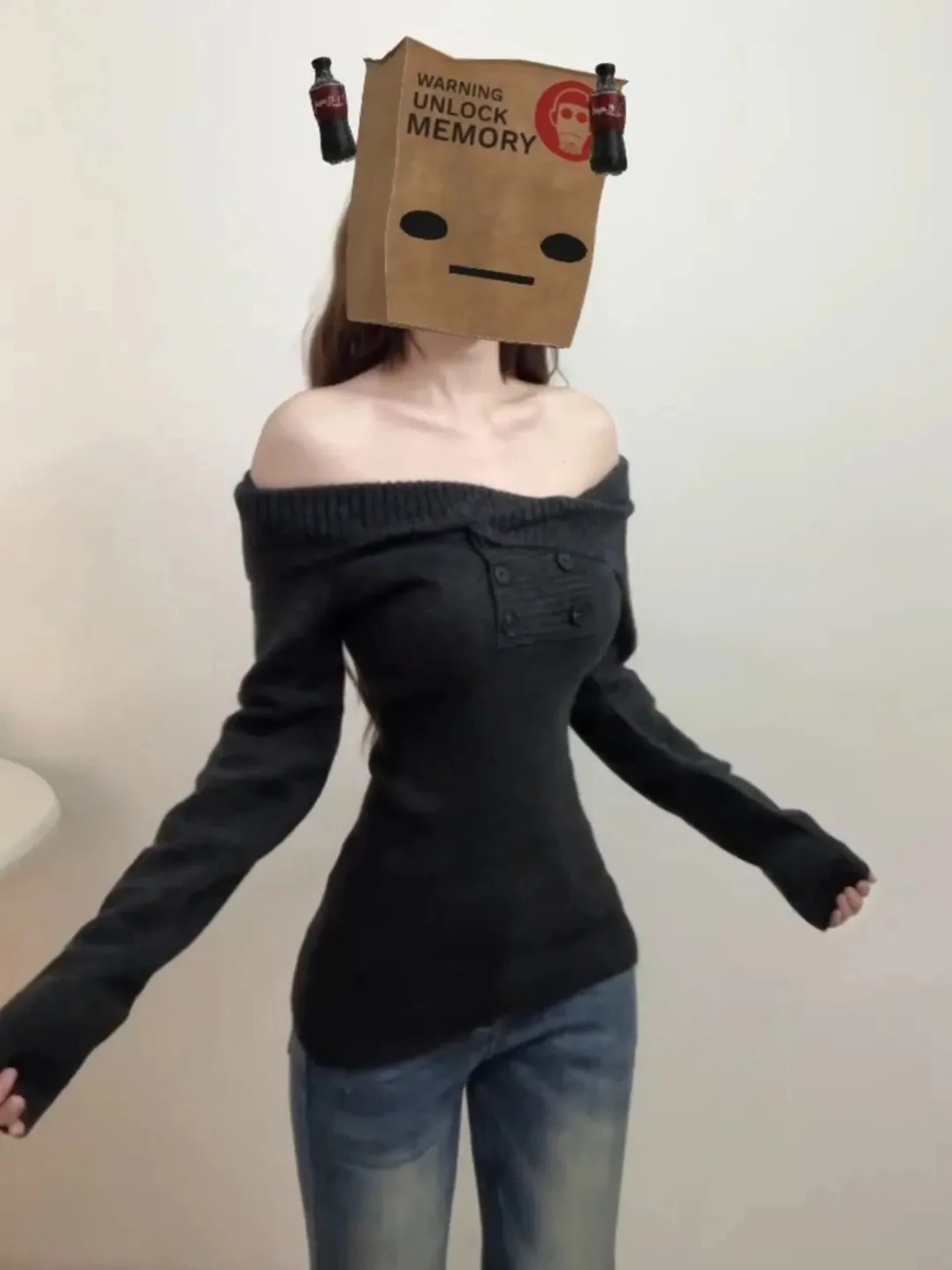 เสื้อไหมพรมถักสำหรับผู้หญิง ฤดูหนาว รุ่นใหม่ สไตล์เกาหลี ทรงเข้ารูป โชว์เอว สาวหวานซ่อนเปรี้ยว แบบเปิดไหล่ข้างเดียว