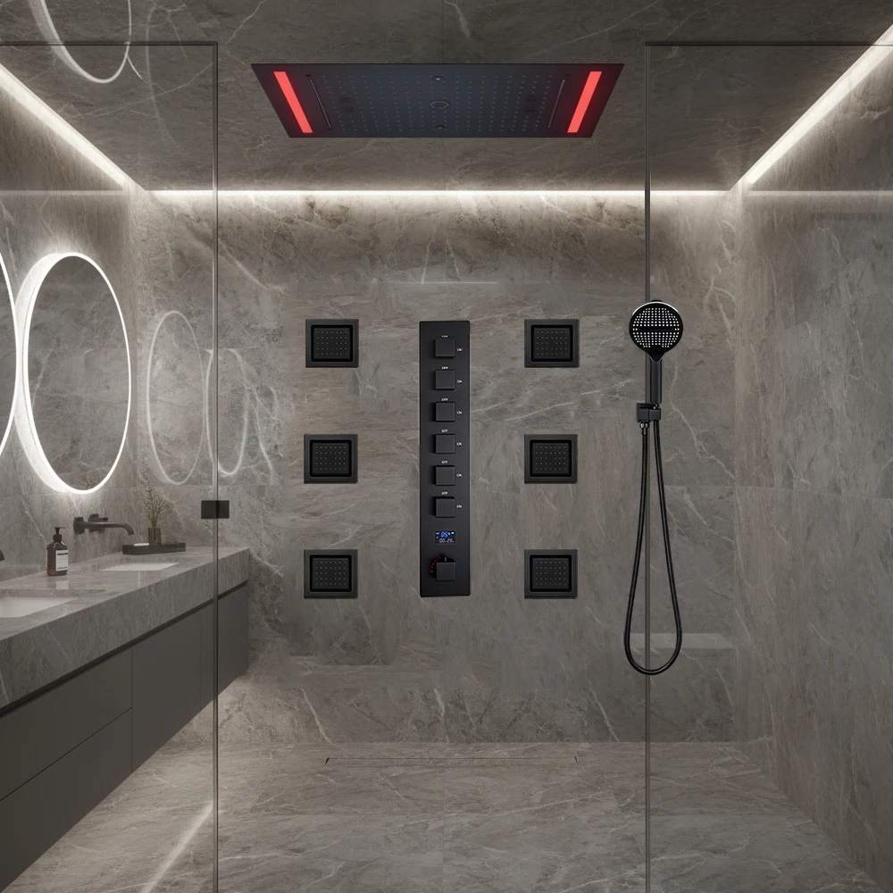 M Boenn 6 Functions Couple Shower Massage Set System Smart Thermostatic Mixer Brass Bathroom Ceiling LED Music Lover ShowerHeads