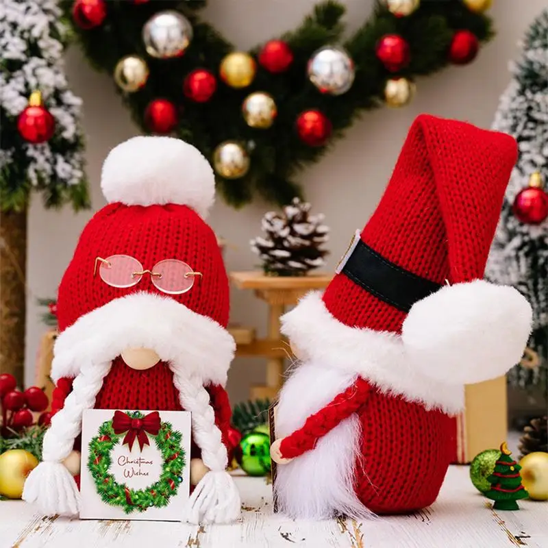 Decoração do Gnome do Natal com chapéu feito malha, ornamento Faceless da boneca, tomte sueco com placa do Xmas, material do partido, casa, decoração interior do carro