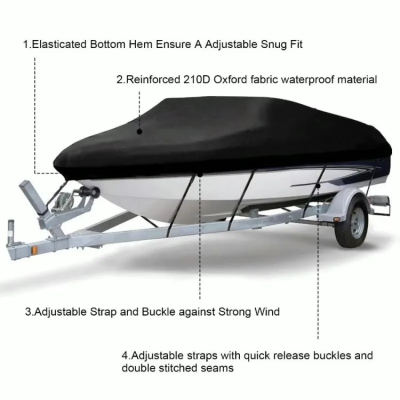 Waterproof boat cover, speedboat towed fishing V-shaped boat cover, rain and sun protection cover