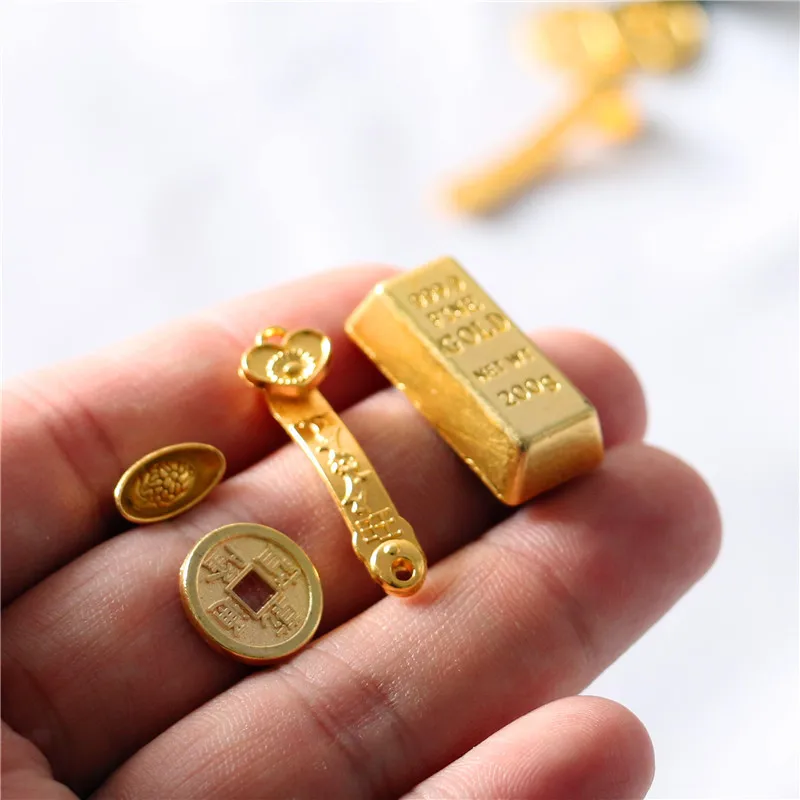 5pcs Dollhouse Gold Bar Miniature Mini Gold Ingot Coins Silver Dollar Coin Model Ornaments Doll House Items Accessories Copper