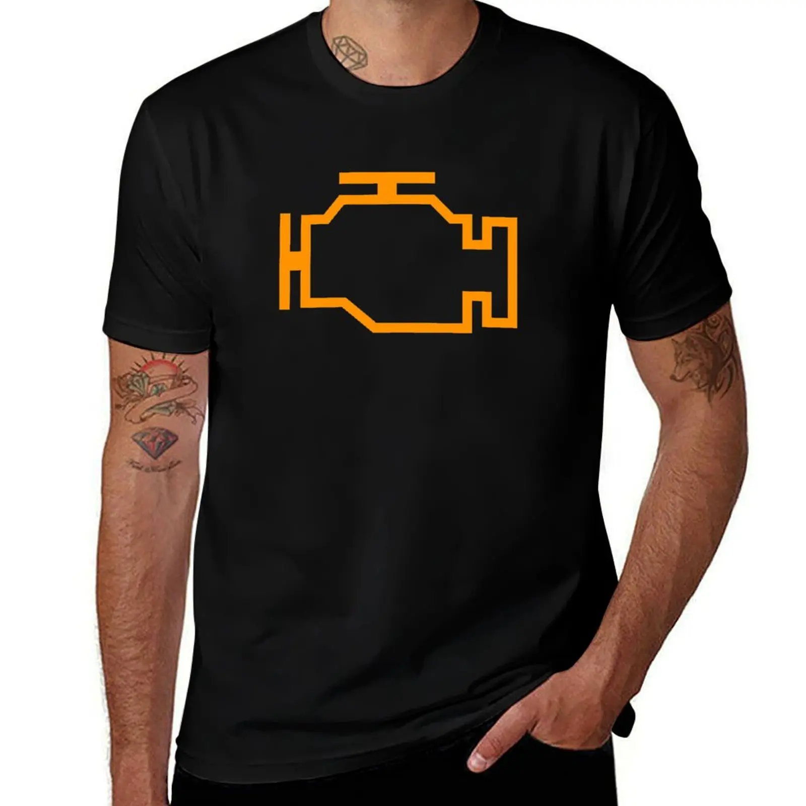 

Check engine. Automotive mechanic car warning light T-Shirt Funny t-shirts tops anime funny t shirts men