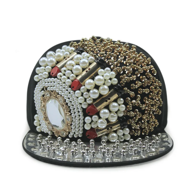 2022 Fashion Casual Hip Hop Ball Chain Rivets Baseball Cap Cool Hipster Mirror Stitched Hip Hop Flat Brim Hat