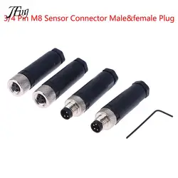 M8 Sensor Connector Waterproof Male&female Plug Screw Threaded Plug Coupling 3 4 Pin Flange Socket Back Mount