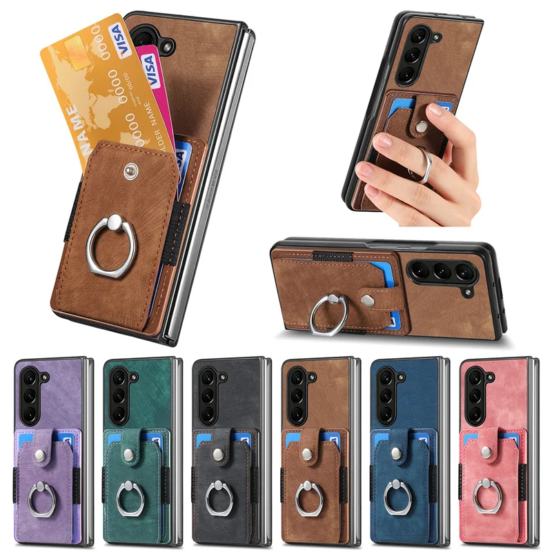 

For Fold6 Fashion Elastic Card Bag Wallet Ring Holder Phone Case For Samsung Galaxy Z Fold 6 Shock-Absorbing Protective Cover