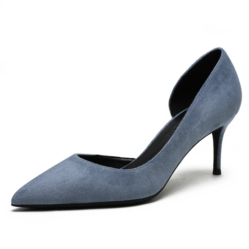 

Sexy High Heels Blue Pumps Pointed Toe Faux Suede Leather 6cm/8cm/10cm Wedge Shoes for Women Ladies Bride Wedding Big Size A11