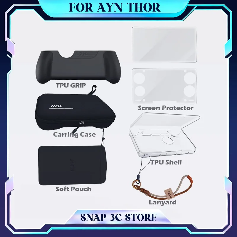 

AYN THOR Dual Screen Flip Up Handheld Device Gaming Accessories Protective Case Storage Bag Lanyard Soft Bag with Lanyard Gift