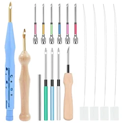 17Pcs Punch Needle Embroidery Kits Wooden Yarn Clothes Embroidery Pen Crochet Knitting DIY Craft Stitching Sewing Tools