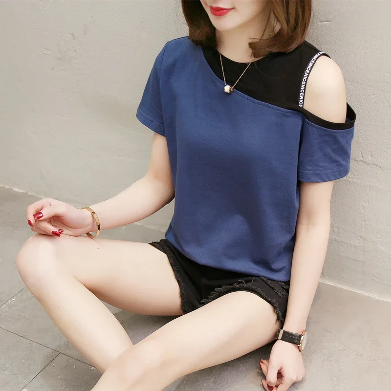 Asymmetric Design Loose Fit Casual Summer T-Shirt For Women With Shoulder Cutout Detail