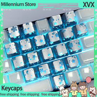 XVX 21 Keys Sliver Butterfly Keycaps IMD-Pattern Shine Through Heart-Shaped Keycaps OEM Profile DIY Decorative Keycaps Custom