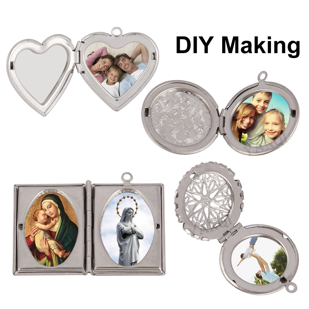 3pcs/Lot NO Fade Stainless Steel Heart Photo Locket Frame Reliquary Photo Frame Pendant Charms For Jewelry Making Accessories