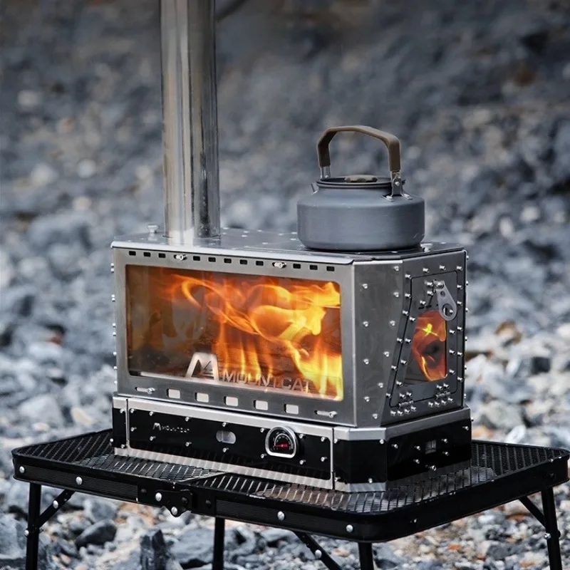 Stainless Steel Wood-burning Stove Large Capacity Courtyard Traveling Tent Fireplace Multifunctional Camp Cooking Supplies