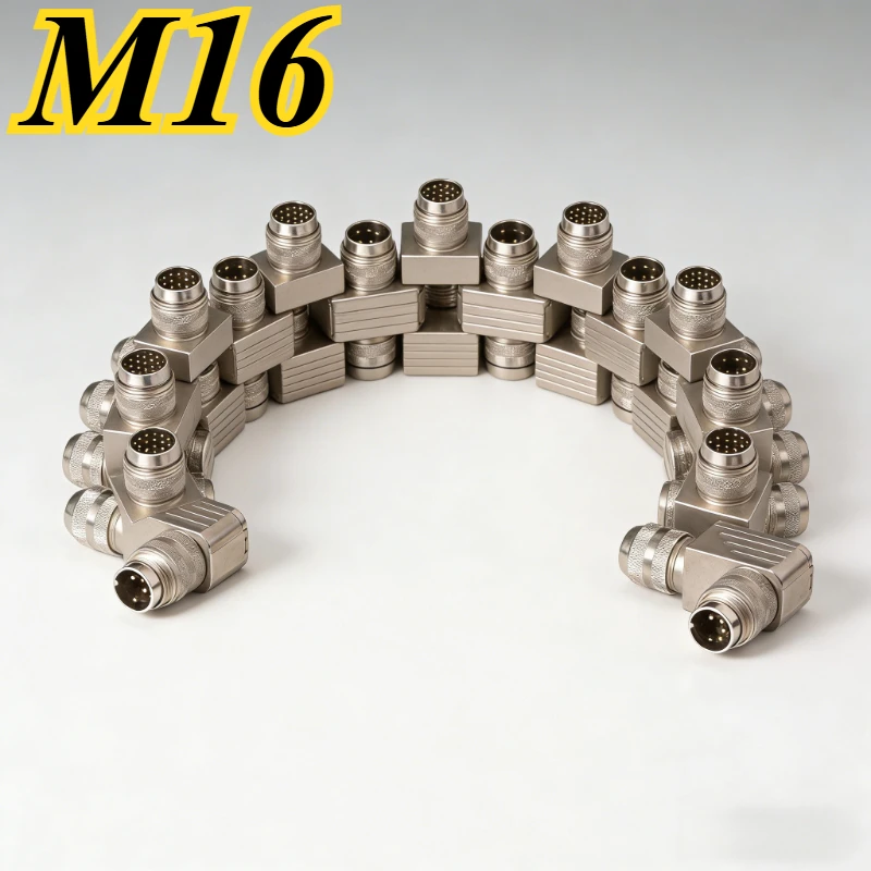 

M16 4 5 6 7 8 12 14 Pin Elbow Connector 423 Series Waterproof IP68 Aviation Plug Metal M16 Male Female Soldering Connectors