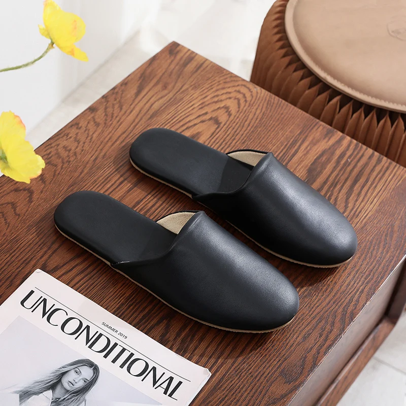 Luxury High-End Sheepskin Men Slippers Non-Slip Soft Mute Spring Home Slippers Genuine Leather Indoor Slippers for Women