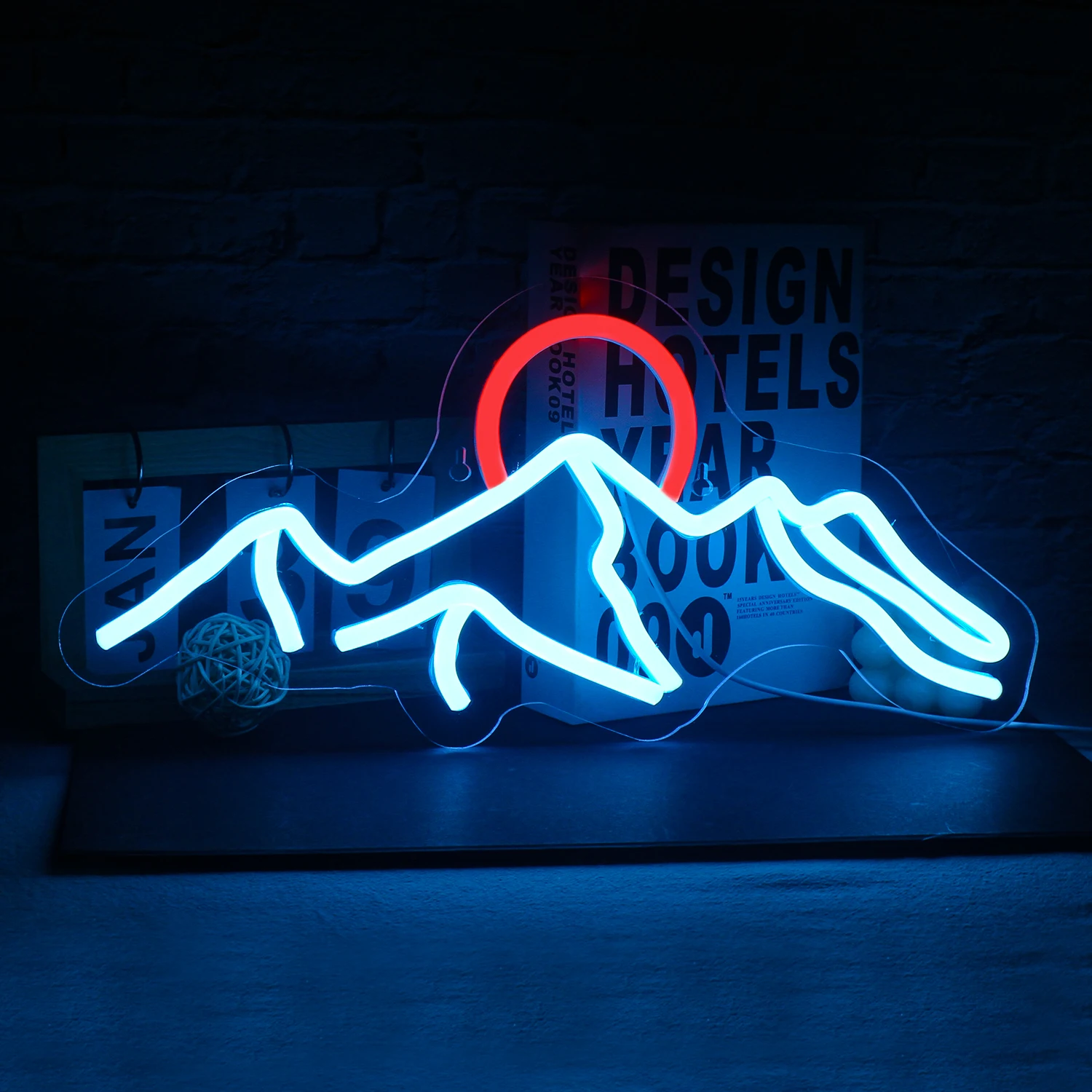 Imagem -03 - Usb Powered Led Night Light Mountain Sunconjunto Neon Signs Decoração da Parede Casa Sala de Estar Hotel Shop Decor Lâmpada Regulável