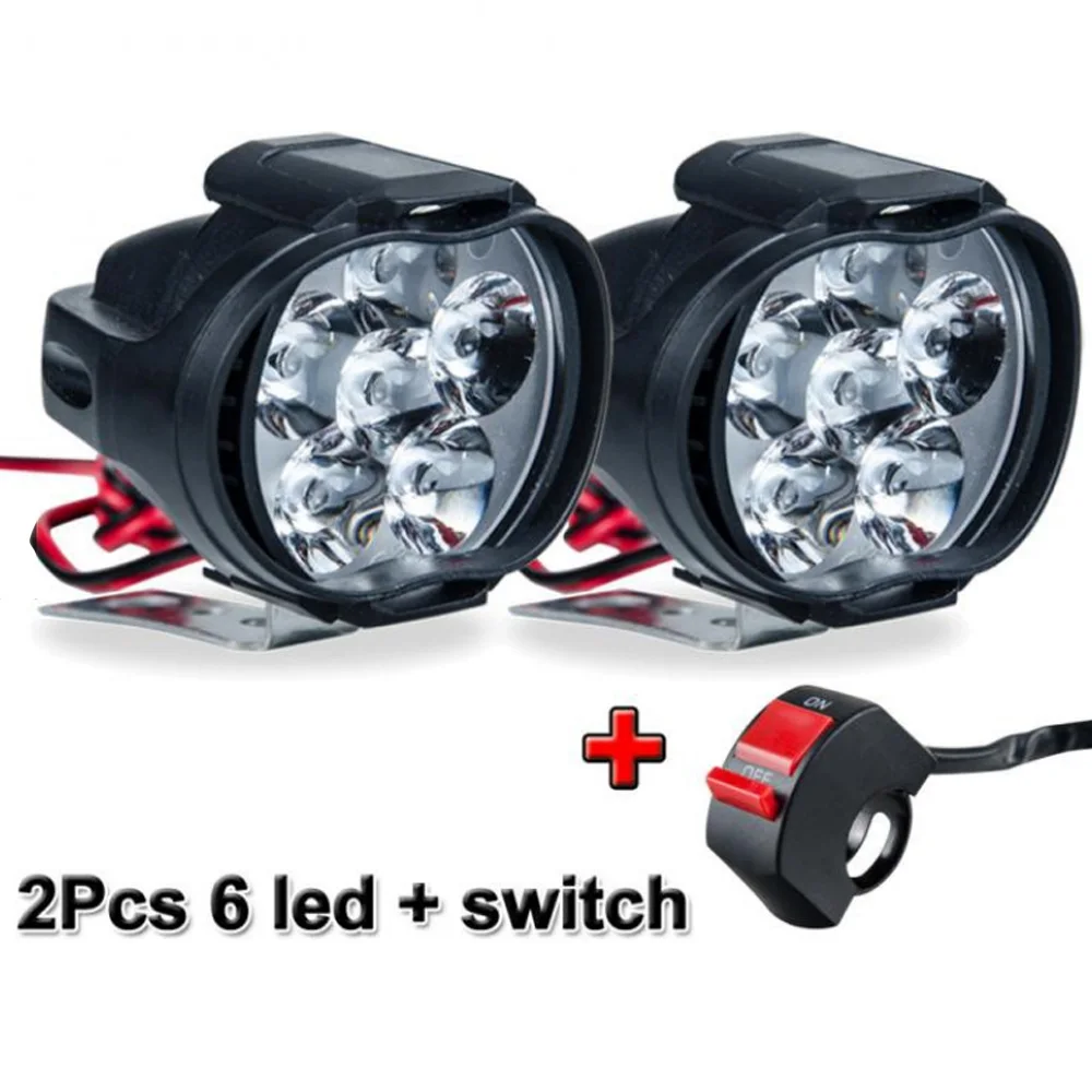 2 pcs Motorcycle Headlights LED White Super Bright 6LED Working Front Light Motorbike Fog Lamp 1600LM Scooters Spotlight