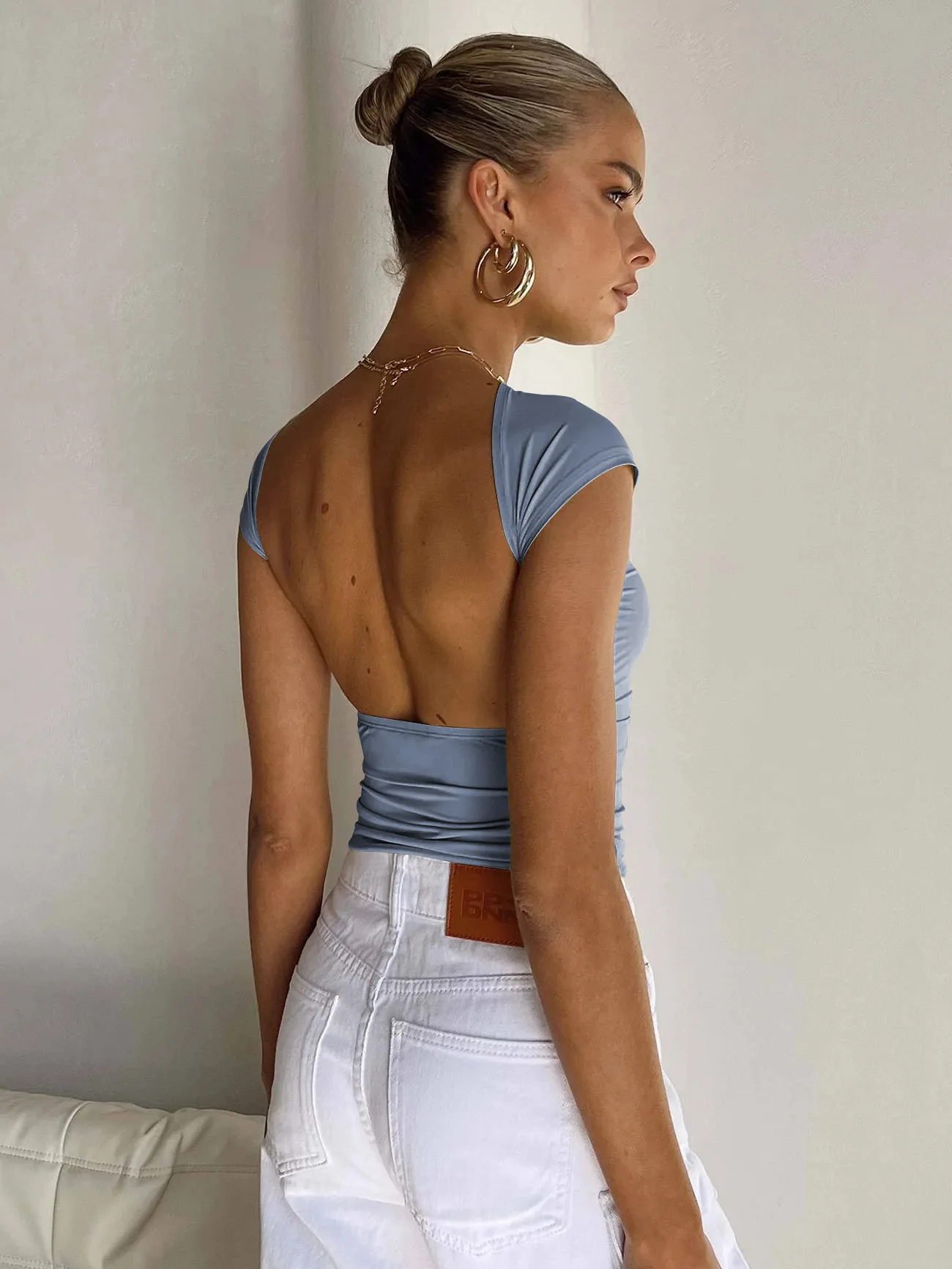 2025, Sommer, neue Mode, Damen-Tops, T-Shirts, Y2K, sexy, rückenfrei, bequem, atmungsaktiv, kurzärmelig, Slim-Fit-Damenbekleidung – Detail 27