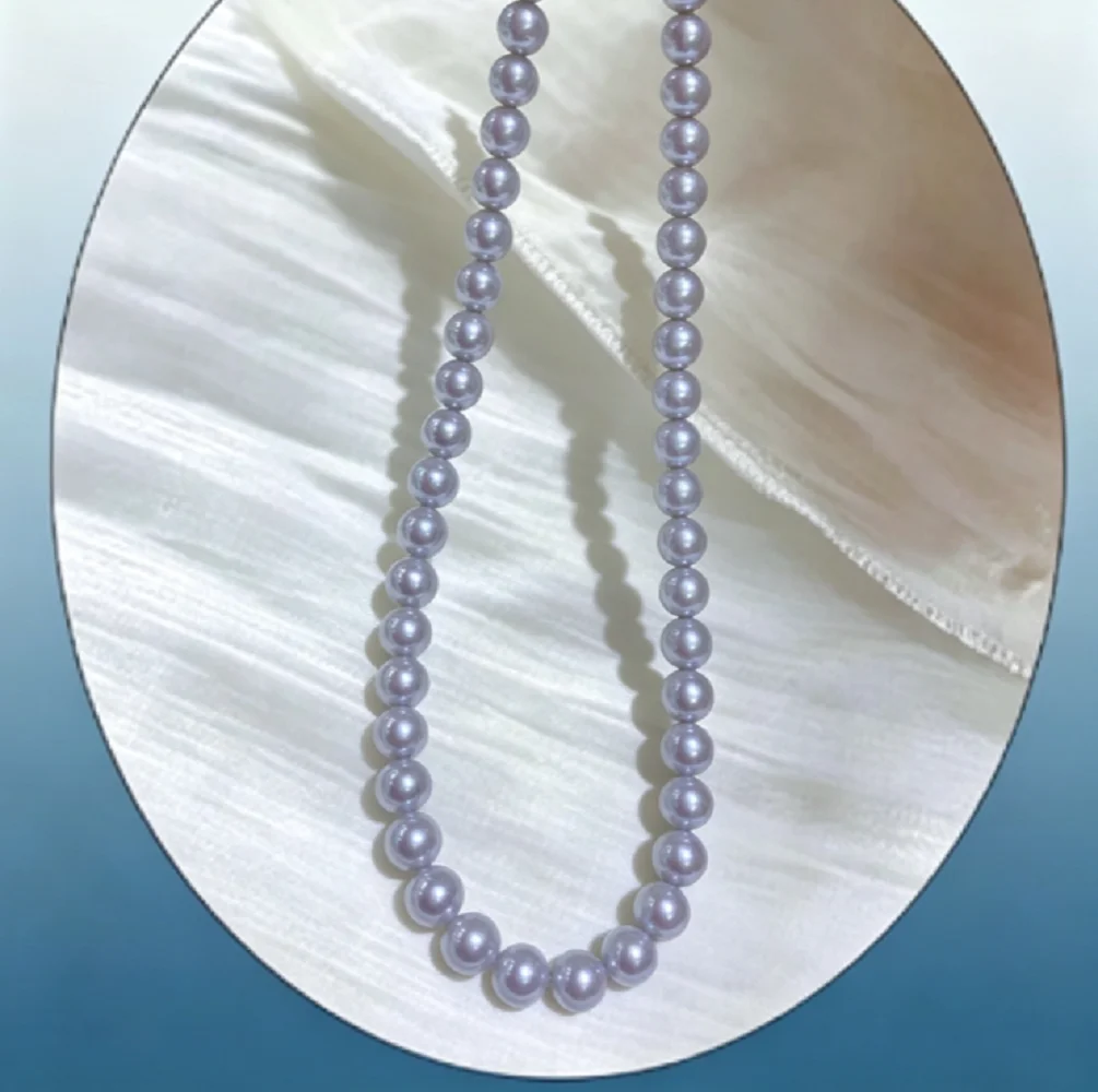 Natural Grey Pearl Necklace AAAA Grade 7-8mm Premium Silver Blue Grey Pearl Necklace 16in/18 in/925 Silver Buckle