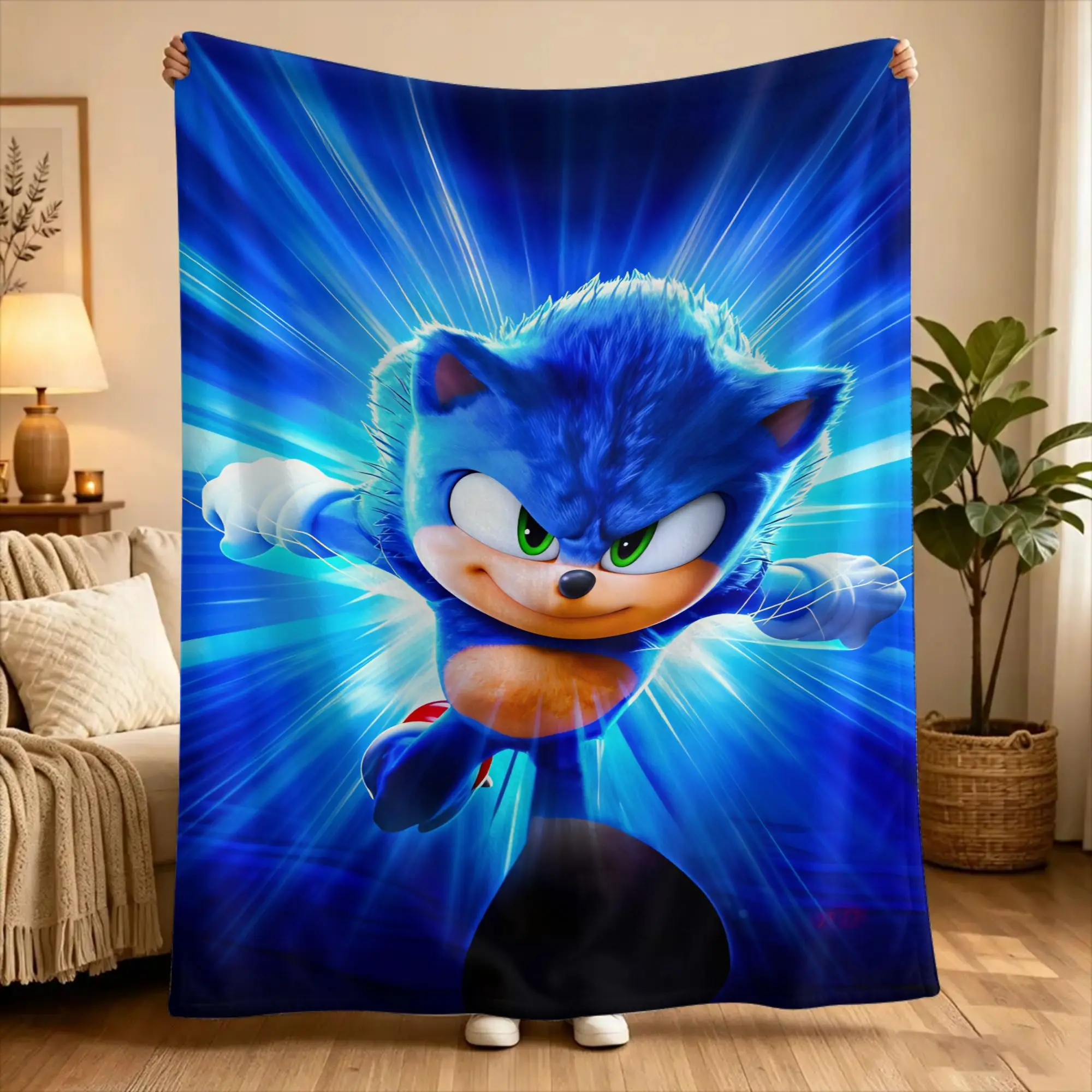 S-sonic The Hedgehog  Flannel Blanket  Soft Durable Throw Blanket for Home Decor Travel Novelty Bedspread Sofa Bed Cover