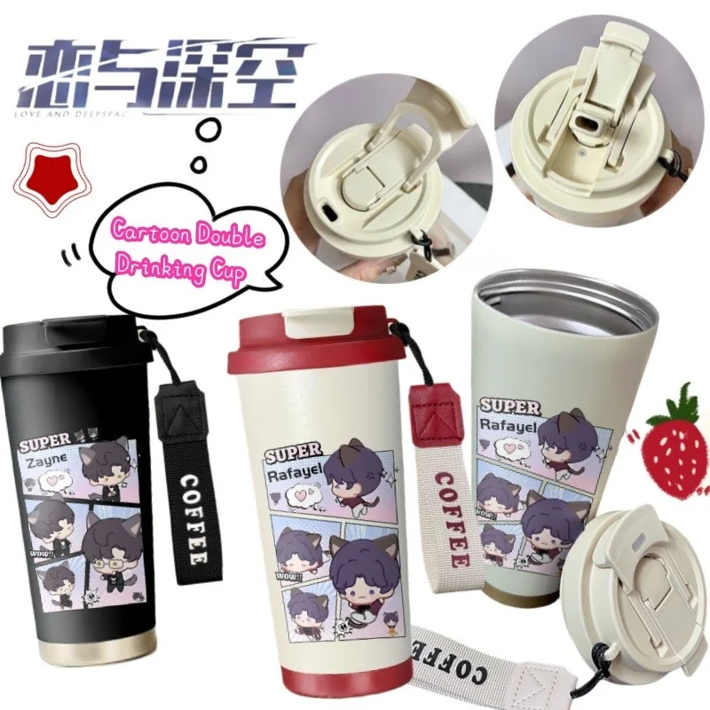 

Love and Deepspace Rafayel Xavier High Color Value New Portable Stainless Steel Thermos Cartoon Couple Large Capacity Coffee Cup