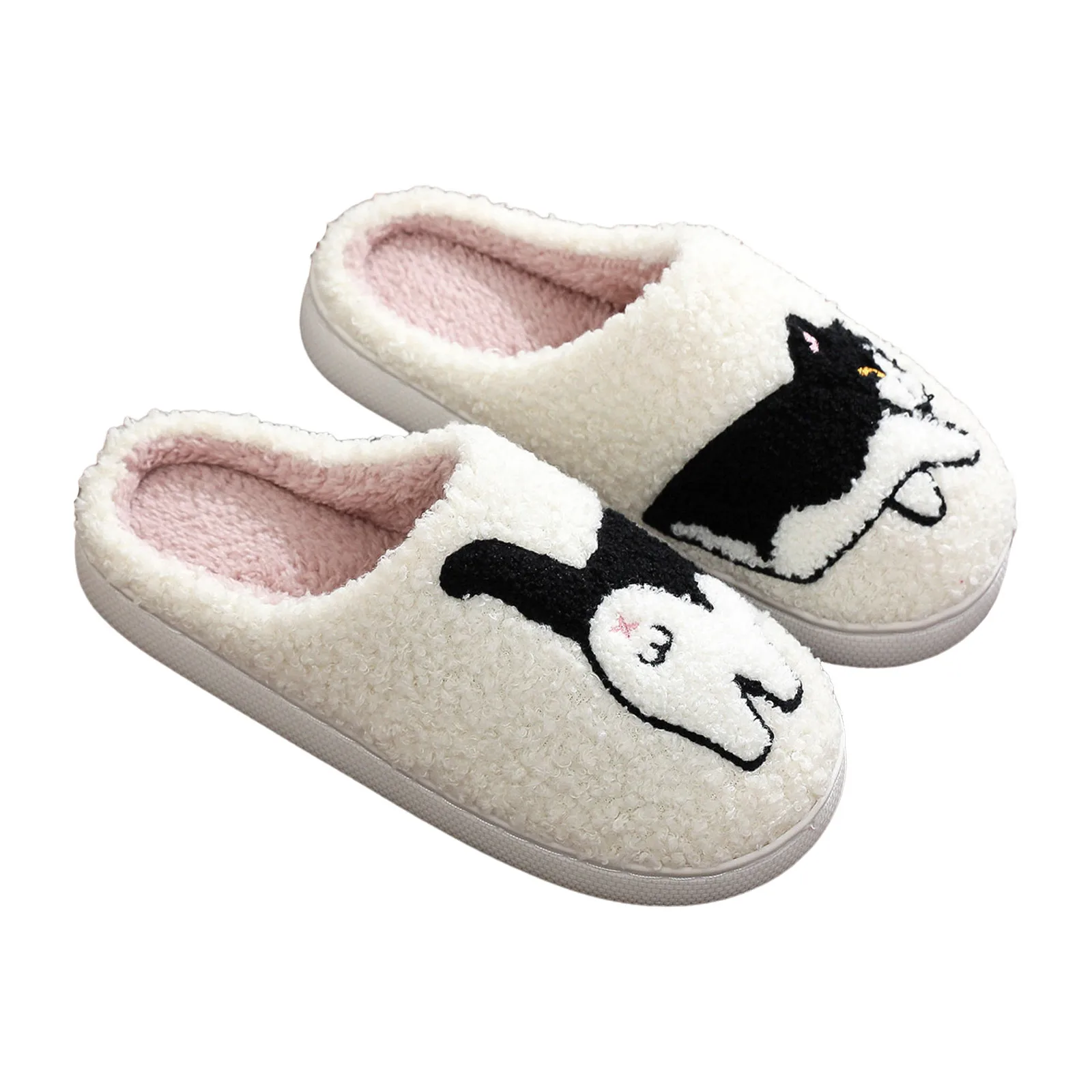 Couple Winter Small Cat Pattern Cartoon Large Size Warm Padded Slippers Thick Soft Bottom Home Slippers Household Plush Slippers