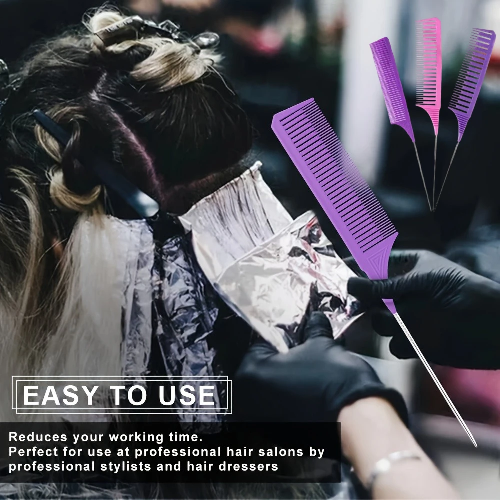 

3 шт., расческа для краски для волос, профессиональный пластиковый зубчатый стальной наконечник иглы, нескользящий для окрашивания масла, устойчивый к высоким температурам