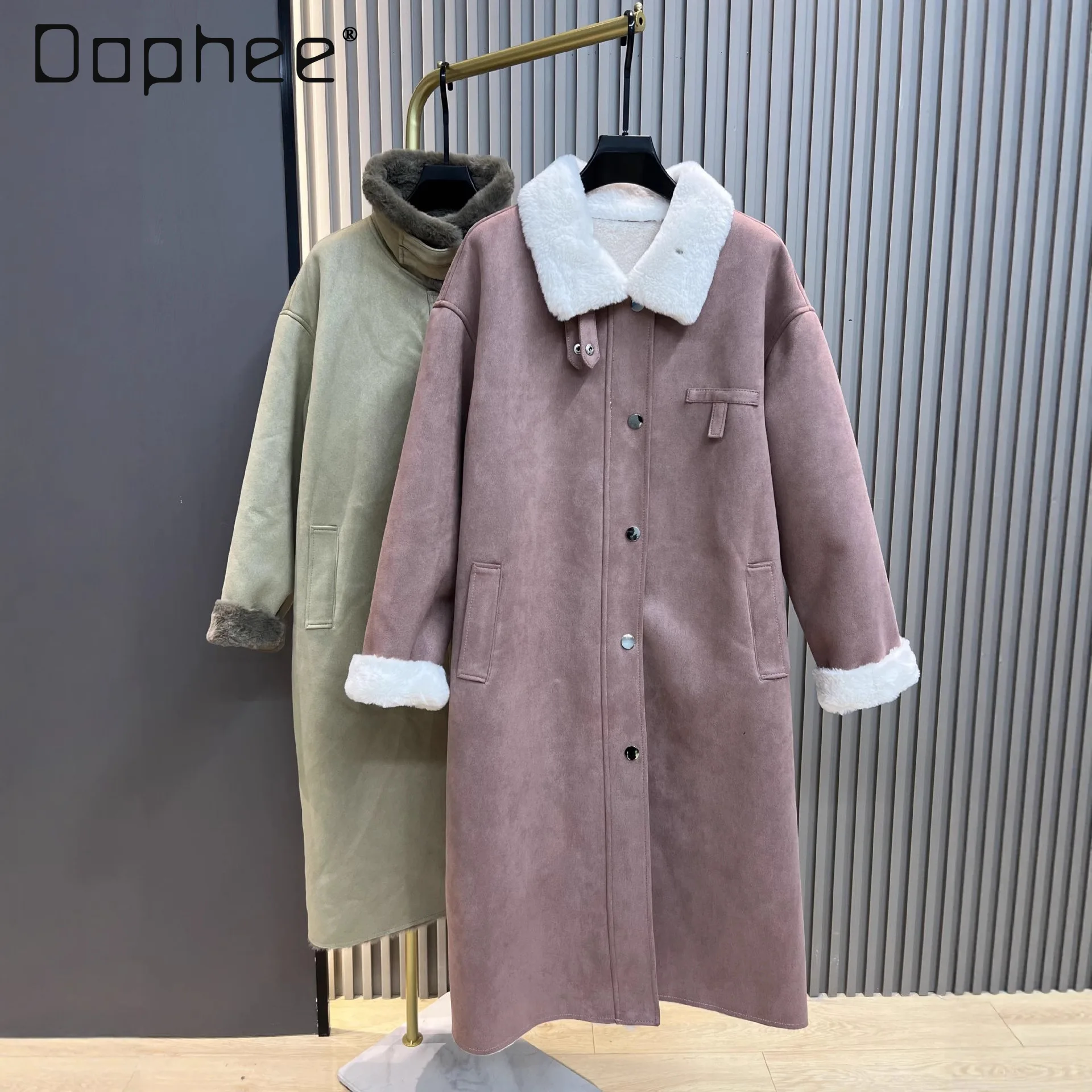 

Suede Shearling Coat for Women Winter New Thickened Warm Elegant Casual Loose Korean Style Coat Trendy Long Faux Fur Coat