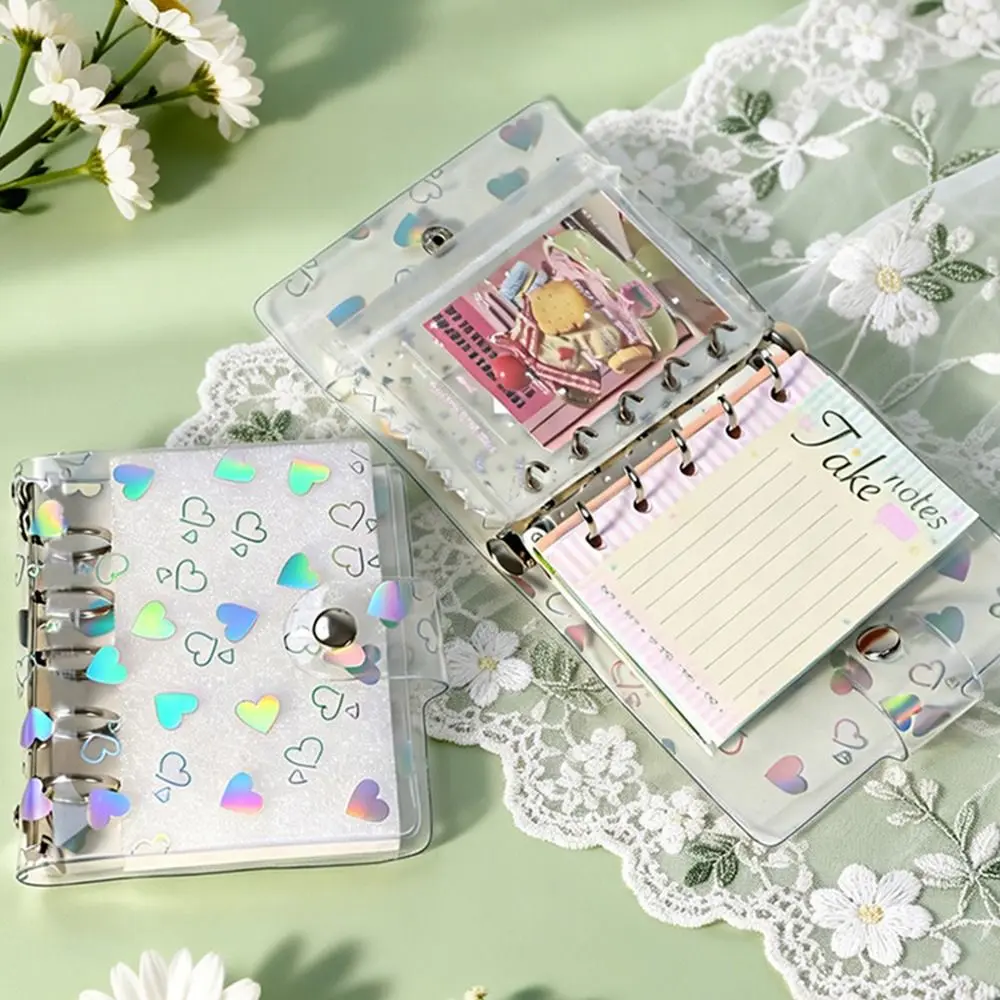 PVC Binder Cover Laser Heart Patterns A5/A6/A7/M5 Loose-Leaf Notebook Shell Snap Design Refillable Planner Cover view 5