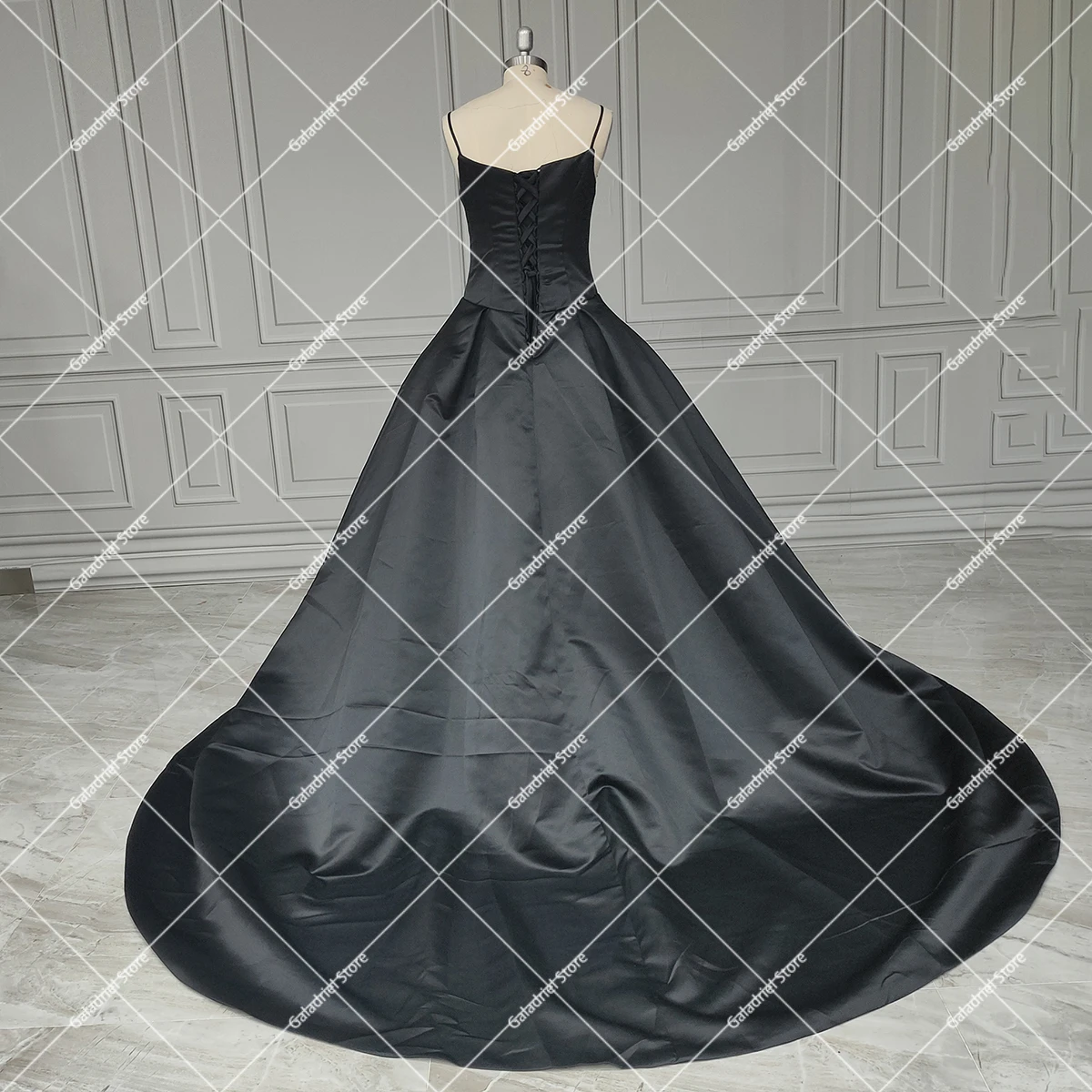 Thin Suspenders Puffy Customized Gothic Satin Quinceanera Ball Gowns Zipper Back Brush Train Real Photos Evening Wedding Gowns image 2