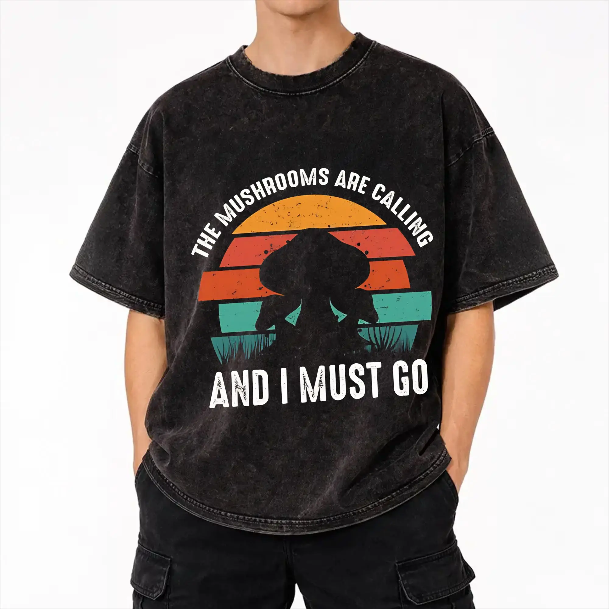 Mushrooms Are Calling Washed T Shirts Streetwear Hip Hop Vintage T-Shirt  Tees Tops for Men Women 100% Cotton Harajuku