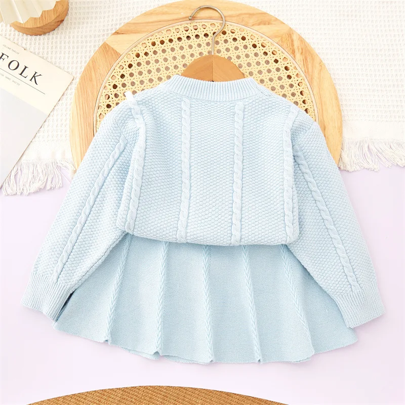 

Girls' Knitted Cardigan Autumn Winter New Children's Handmade Flower Baby Girl Autumn Outfit Little Girl Sweater Set Dress