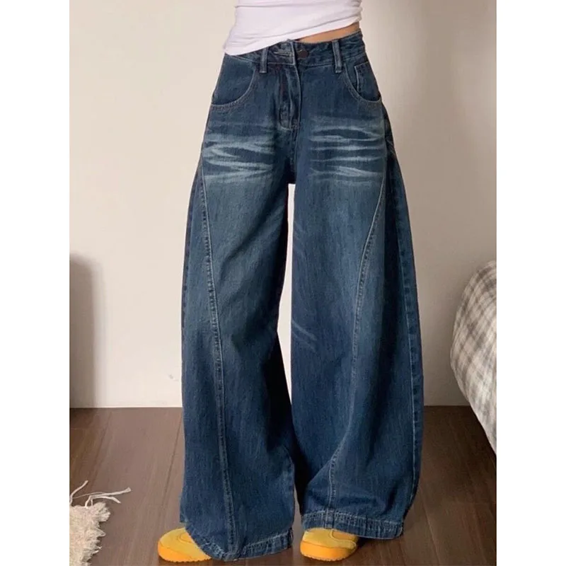 

Women Vintage Oversized Baggy Wide Leg Jeans American Style Streetwear Y2k Sickle Denim Pants Woman Harajuku Loose Jean Trousers
